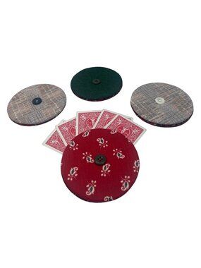 Fabric-Covered Round Card Holders With Buttons - Set Of 4